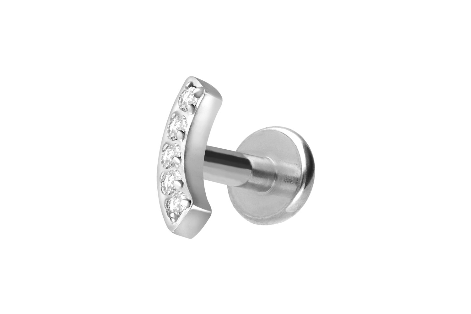 Titan Labret Piercing mit Innengewinde BOGEN + 5 KRISTALLE